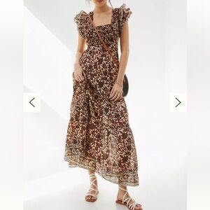 Anthropologie Brown Floral Maxi Dress